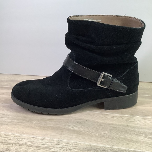 WHITE MOUNTAIN Suede Ankle Boot Nashville Harness Bootie Slouchy Black Moto 8.5 - Picture 1 of 14